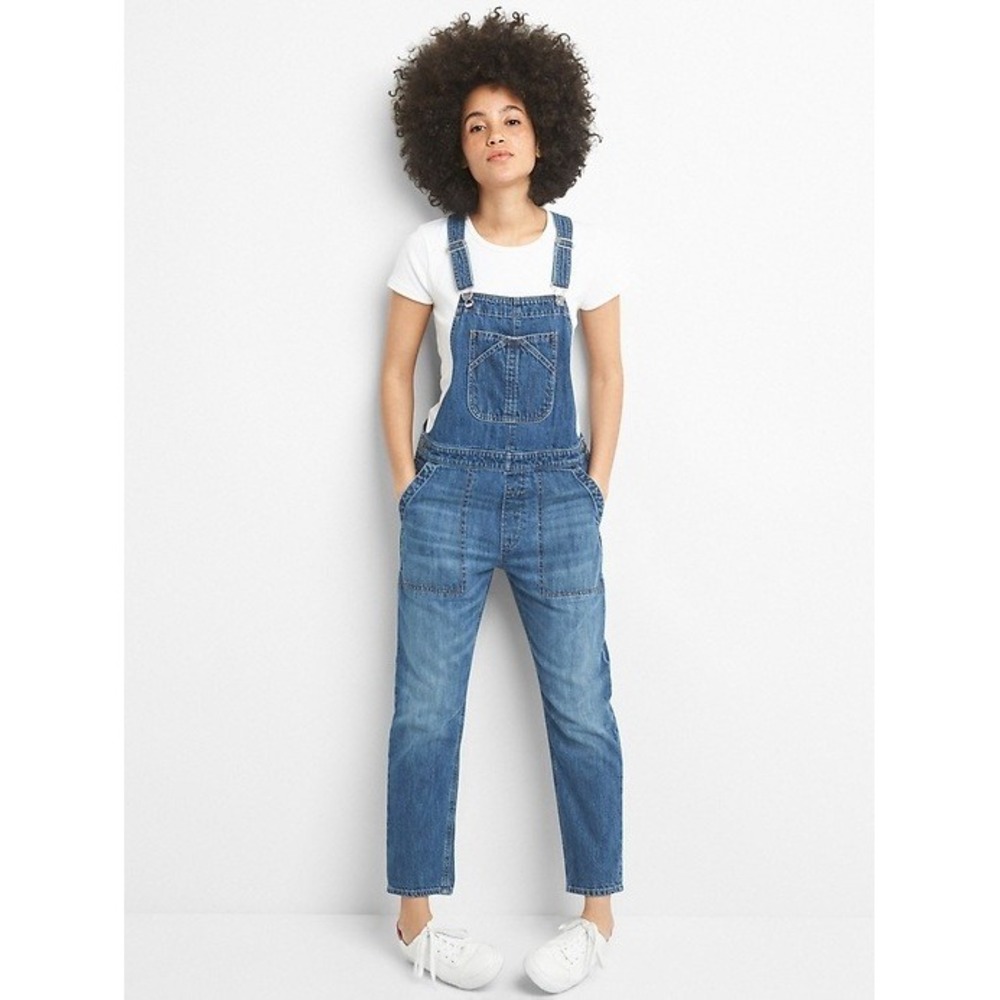 GAP Denim Women Medium Indigo Cropped Slouchy Overalls 256628-00 Medium
